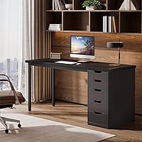 Tribesigns 47 Inch Computer Desk with 5 Reversible Drawers, Rustic Brown PC Workstation for Home Office Small Spaces