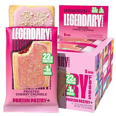 Legendary Foods 22g Protein Pastry+ Strawberry Low Carb Meal Replacement Bar, Low Glycemic, Gluten Free Protien Snacks - Healthy Keto Snack Box, 8x Zero Sugar Energy Bars - Bariatric Diabetic Friendly