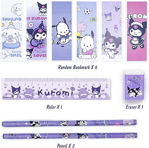 Miniatura 6 de Bonitos suministros escolares, suministros de oficina kawaii, juego de papelería incluye lápiz Cse, bolígrafo de gel, regla, calcomanías, lápices,