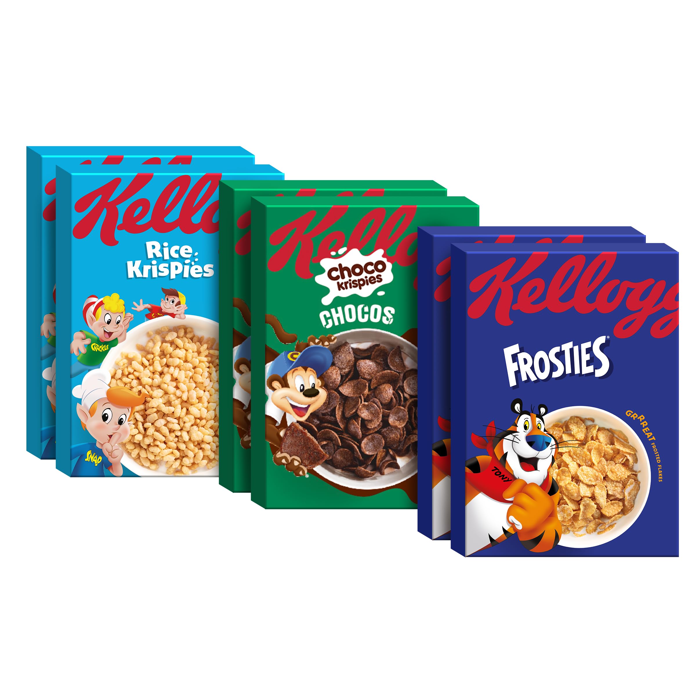 Kellogg’s Cerealien & Cornflakes Mix – je 2x Kellogg's Choco Krispies Chocos, Frosties & Rice Krispies – ohne künstliche Farb- und Aromastoffe