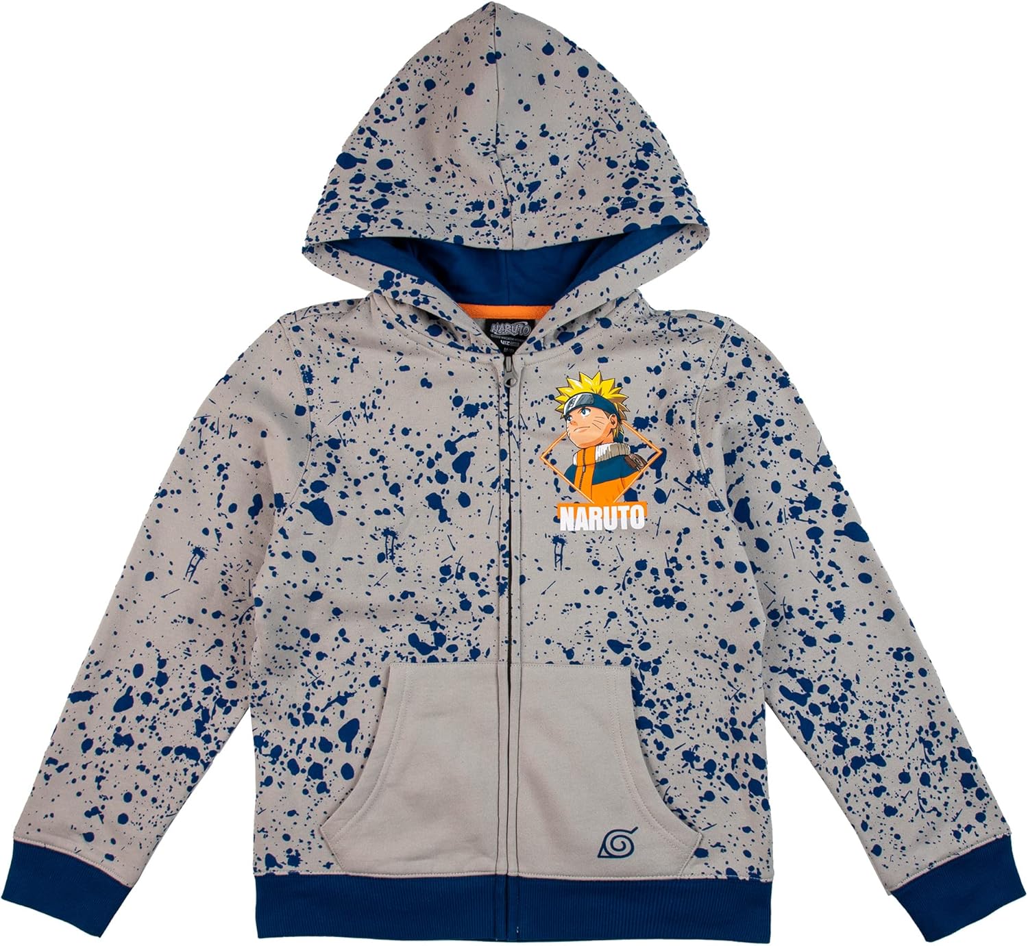 Bioworld Naruto Classic Youth Boys Gray Zip Hoodie and Navy Jogger Pants