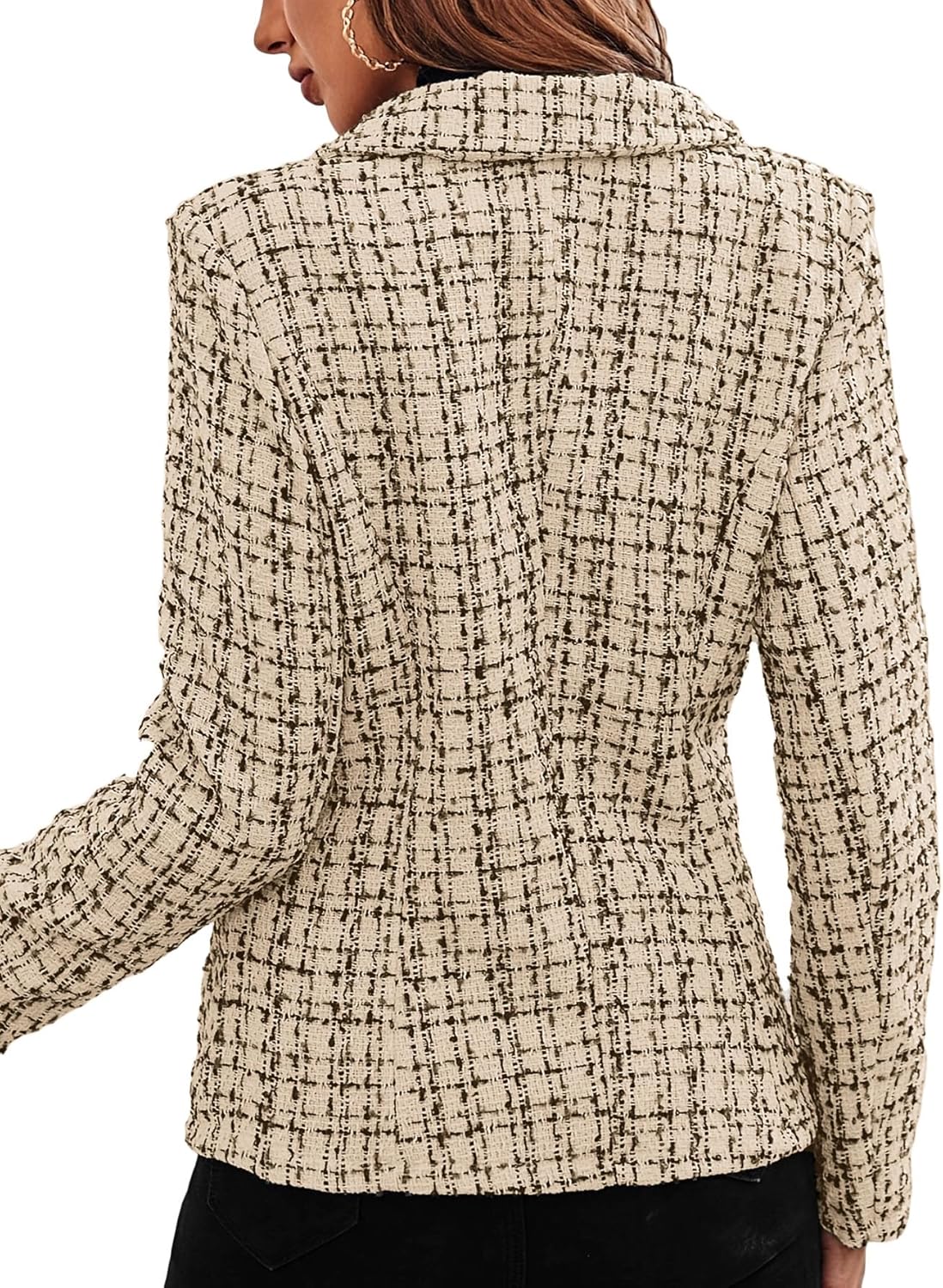 Mina Self 2026 Women’s Tweed Plaid Blazer Jacket - Double Breasted Fully Lined Work Casual Outfits with Pockets - Image 2