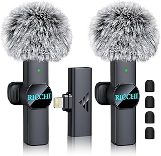 RICCHI Mini Microphone for iPhone iPad, Dual Lavalier Wireless Microphone Plug-Play Wireless Mini Mic for Video Recording, Interview, Podcast, YouTube, Facebook, TikTok