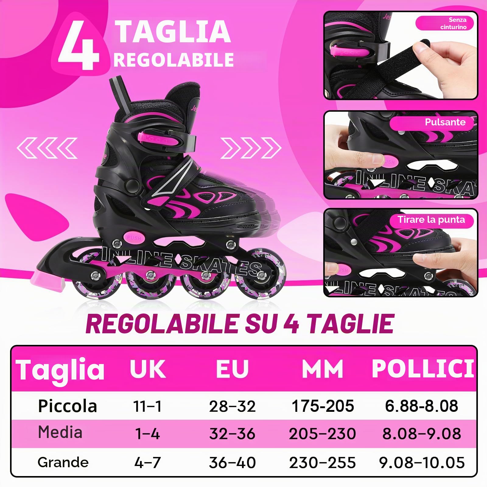 Pattini in Linea Bambina, pattini a rotelle regolabili per bambini ragazzi ragazze con ruote di illuminazione, pattini regolabili per principianti bambini