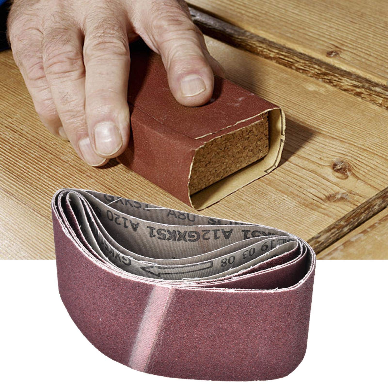 STEBRUAM Schuurbanden 75 x 457 mm, schuurband set van 3 x korrel 80/120/150/240/400 voor bandschuurmachine, voor schuren, vijlen, slijpen en ontroesten (15 stuks