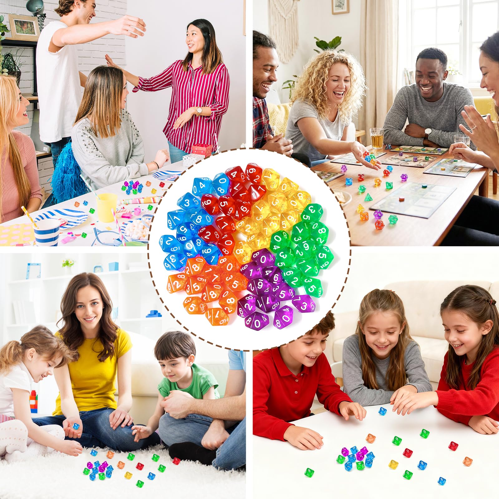 Dé à jouer 10 faces bicolore translucide pour jeu de rôle, jeu de figurines