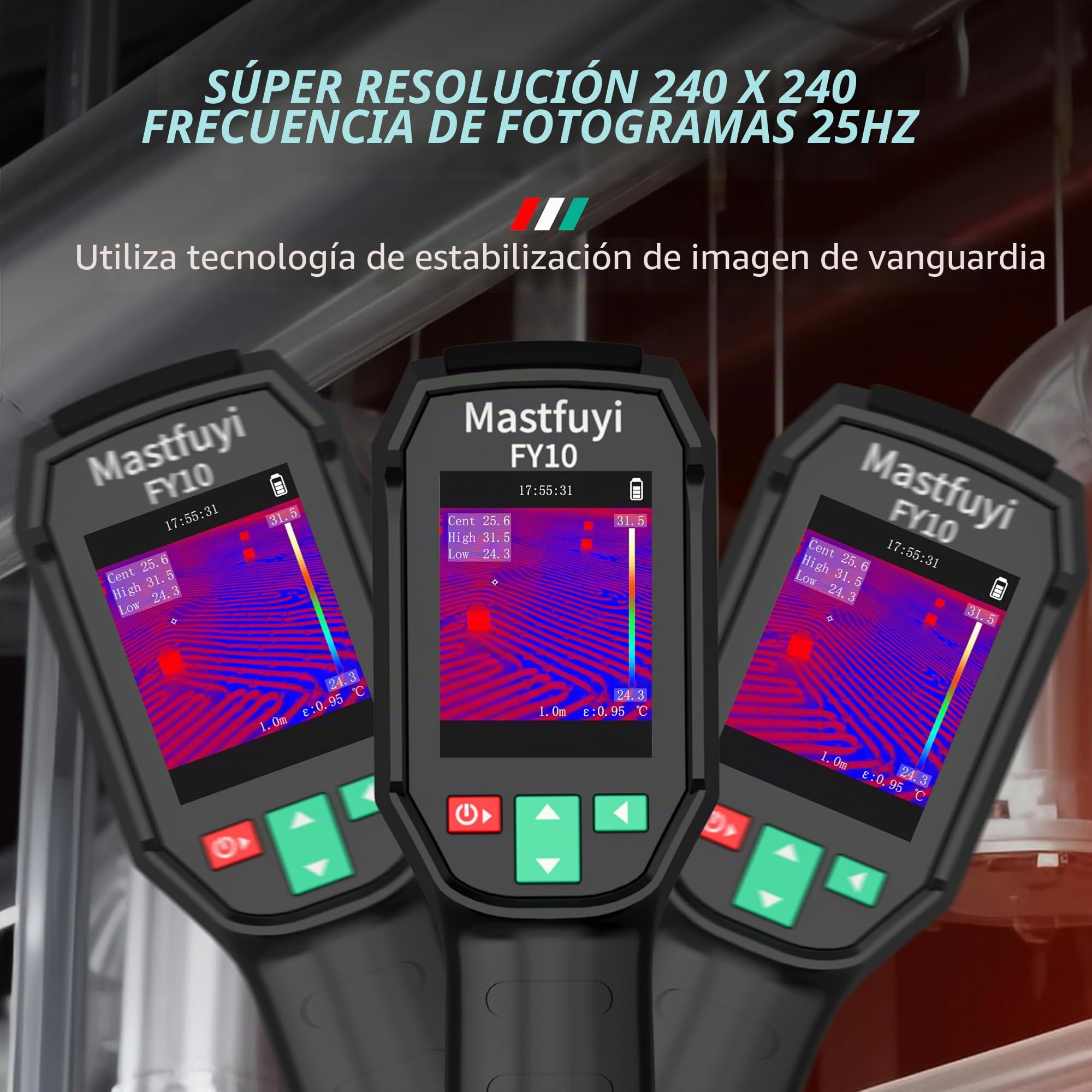 Cámara termográfica, cámara termográfica infrarroja -20℃~550℃, resolución IR 96 x 96, 25 Hz, campo de visión 50°, TFT-LCD de 2,4 pulgadas, batería de 8 horas para inspecciones industriales