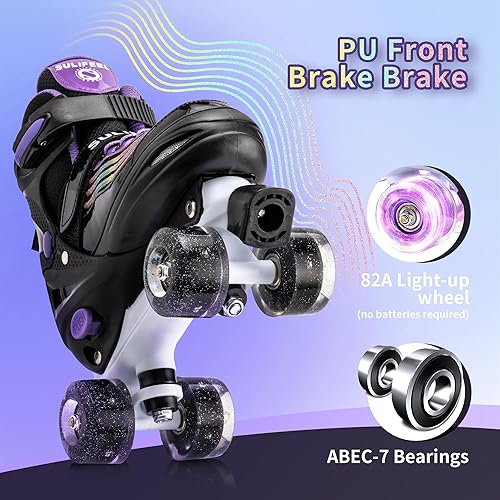 Miniatura 4 de SULIFEEL Patines ajustables para niñas con ruedas iluminadas y ondulación colorida, 4 tamaños, patines ajustables para niños pequeños y jóvenes