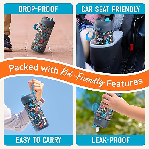 Miniatura 5 de Bentgo Botella de agua para niños, nueva y mejorada 2023, a prueba de fugas, sin BPA, taza de 15 onzas para niños pequeños y niños, popote abatible