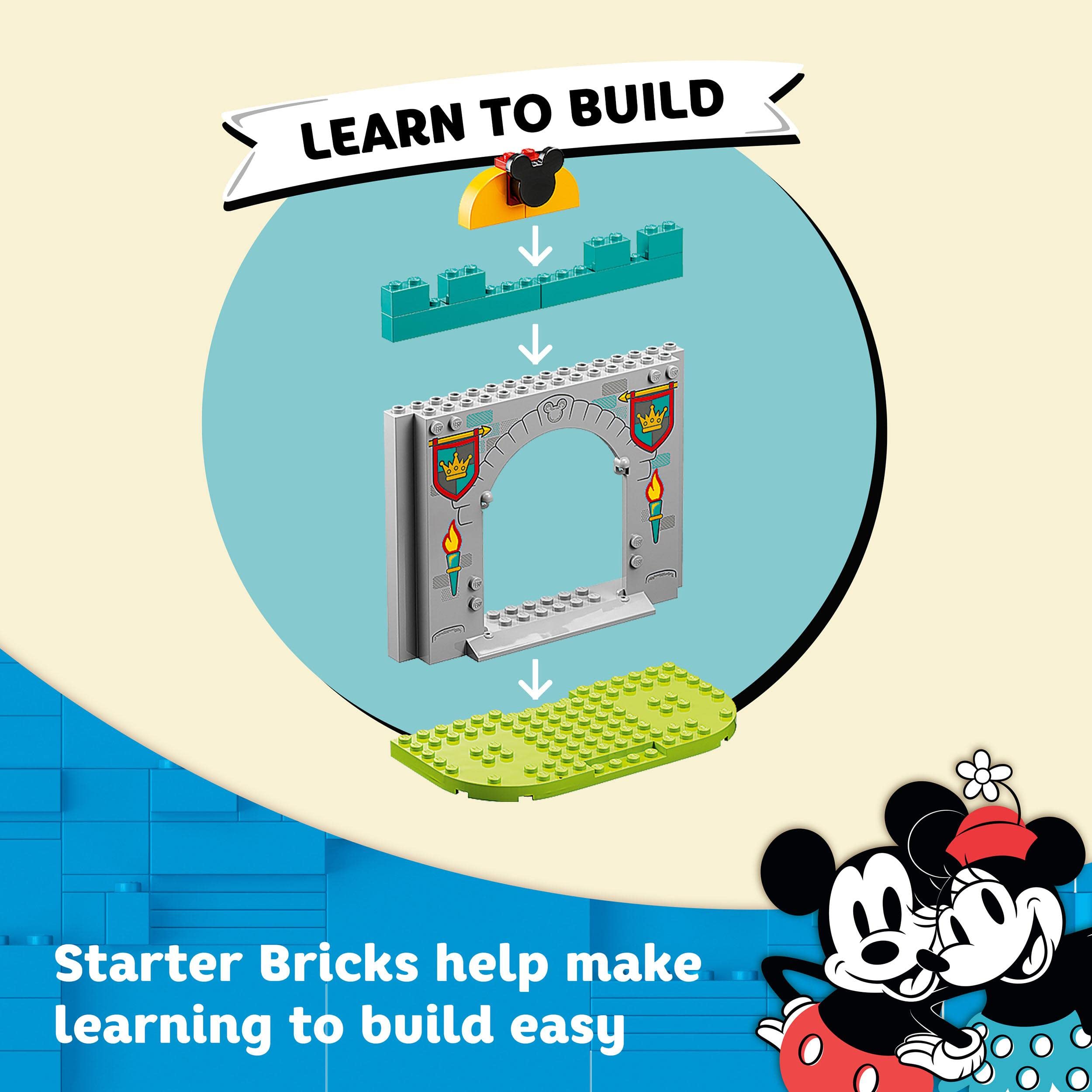 LEGO Disney Topolino e i suoi Amici Paladini del Castello, Set con Edificio con Torri da Costruire, Cavallo, Drago Giocattolo e 4 Minifigure, Giochi per Bambini e Bambine da 4 Anni in su 10780