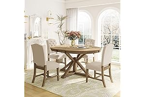 P PURLOVE Retro Style 5-Piece Round Dining & Kitchen Table Chairs Set of 4
