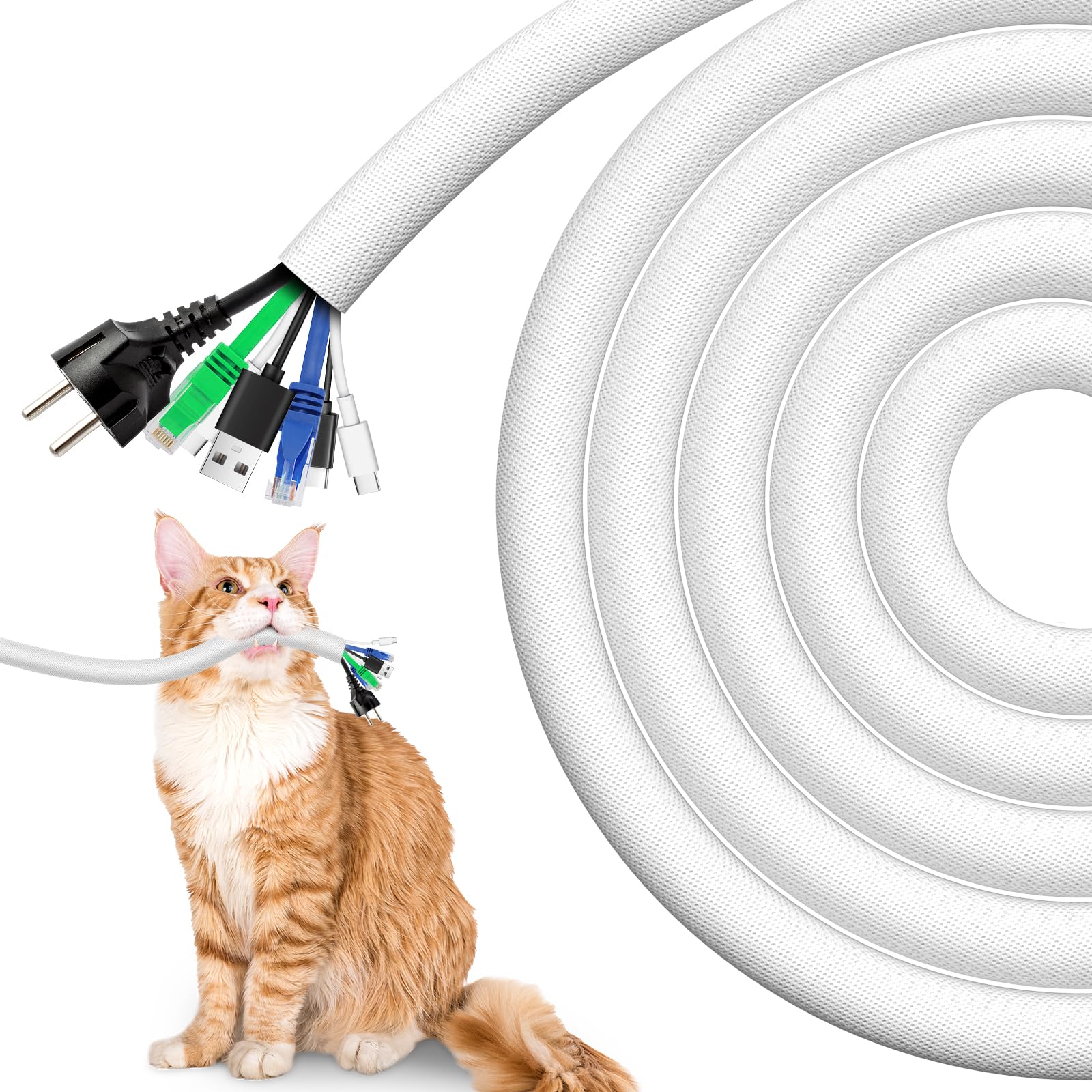 AGPTEK 3 m Cable Sleeve, 19 mm Self-Closing Cable Duct, Flexible Textiles Cable Sheath, Cable Management for Desk TV