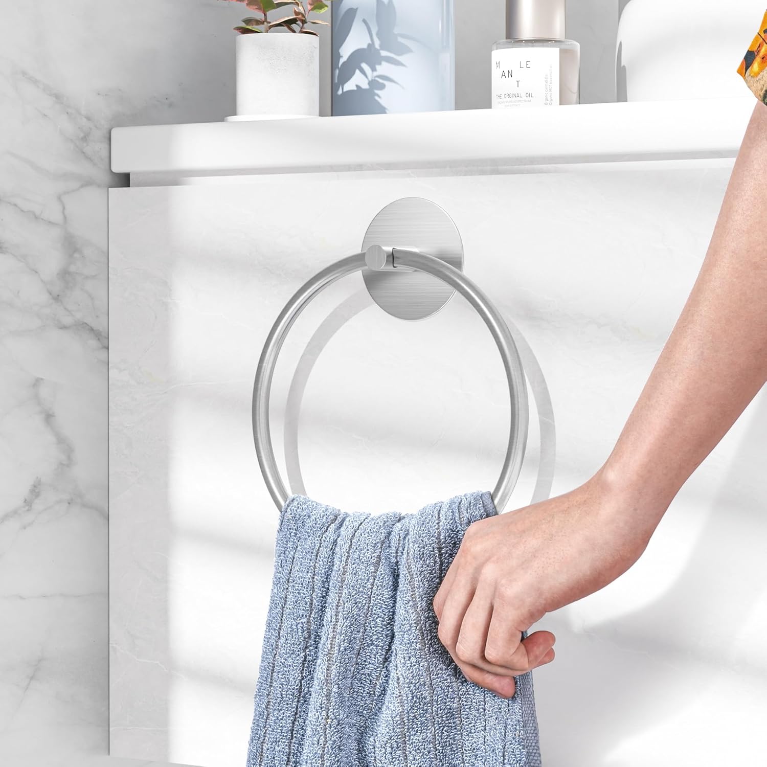 Nickel Brushed Bathroom Towel Ring - SUS304 Stainless Steel Bathroom Towel Rack, Susswiff Adhesive Wall Mounted Hand Towels Holder, Towel Hanger for Bathroom Organizer, Kitchen Storage