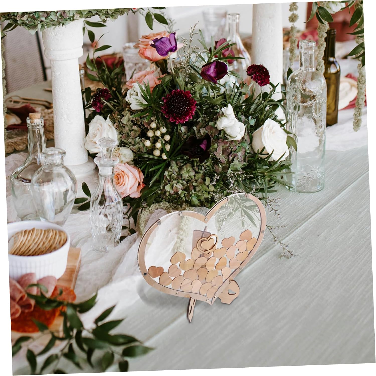 Zerodeko 1Set Heart Shaped Wooden Guest Book Frame for Weddings Birthdays Unique Wooden Guestbook Decor Versatile Tabletop Decoration for Reception Events