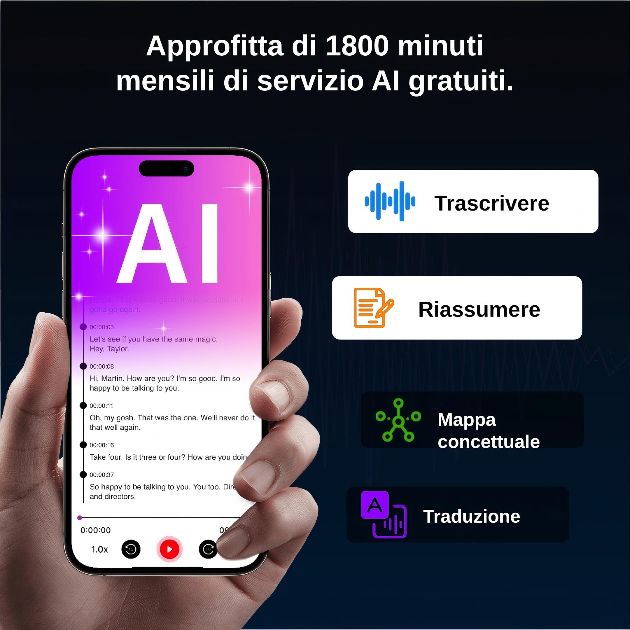 Mini Registratore Vocale IA con Trascrizione: Sottile 6 mm, Trascrivi e Riassumi, Registratore Audio Magnetico per Smartphone, Riunioni, Lezioni, Interviste