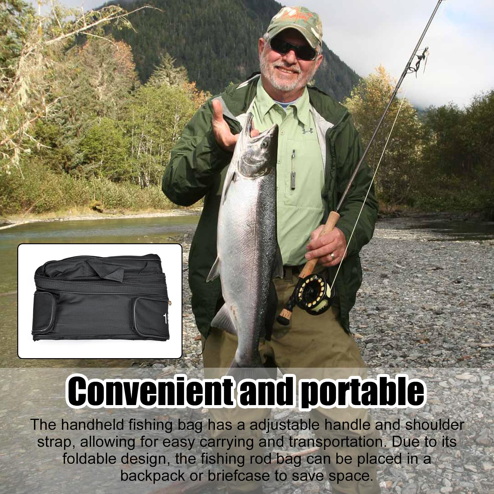 PORFOYO Bolsa Para Cañas De Pescar, Bolsa Plegable Para Cañas De Pesca, 150 Cm, Con Correa Para El Hombro Y Asas, Bolsa De Almacenamiento Para Carretes Y Equipo
