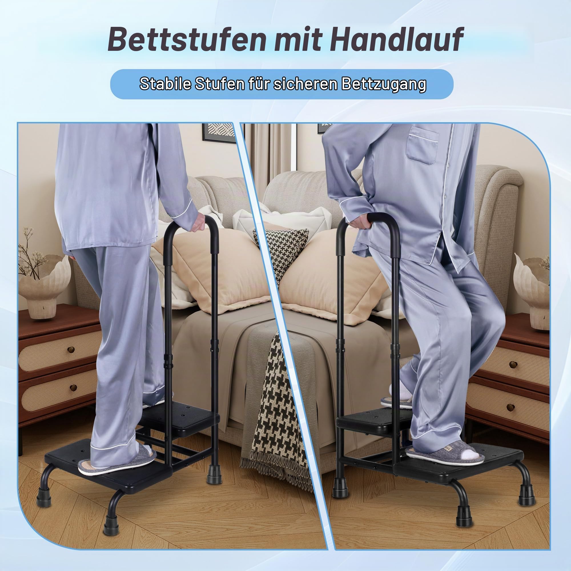 Badewannenstufe mit Haltegriff – Einstiegshilfe für Senioren Behinderte, 2 Stufen, Tragfähigkeit bis 200 kg, ideal für Badewanne, Bett, Auto