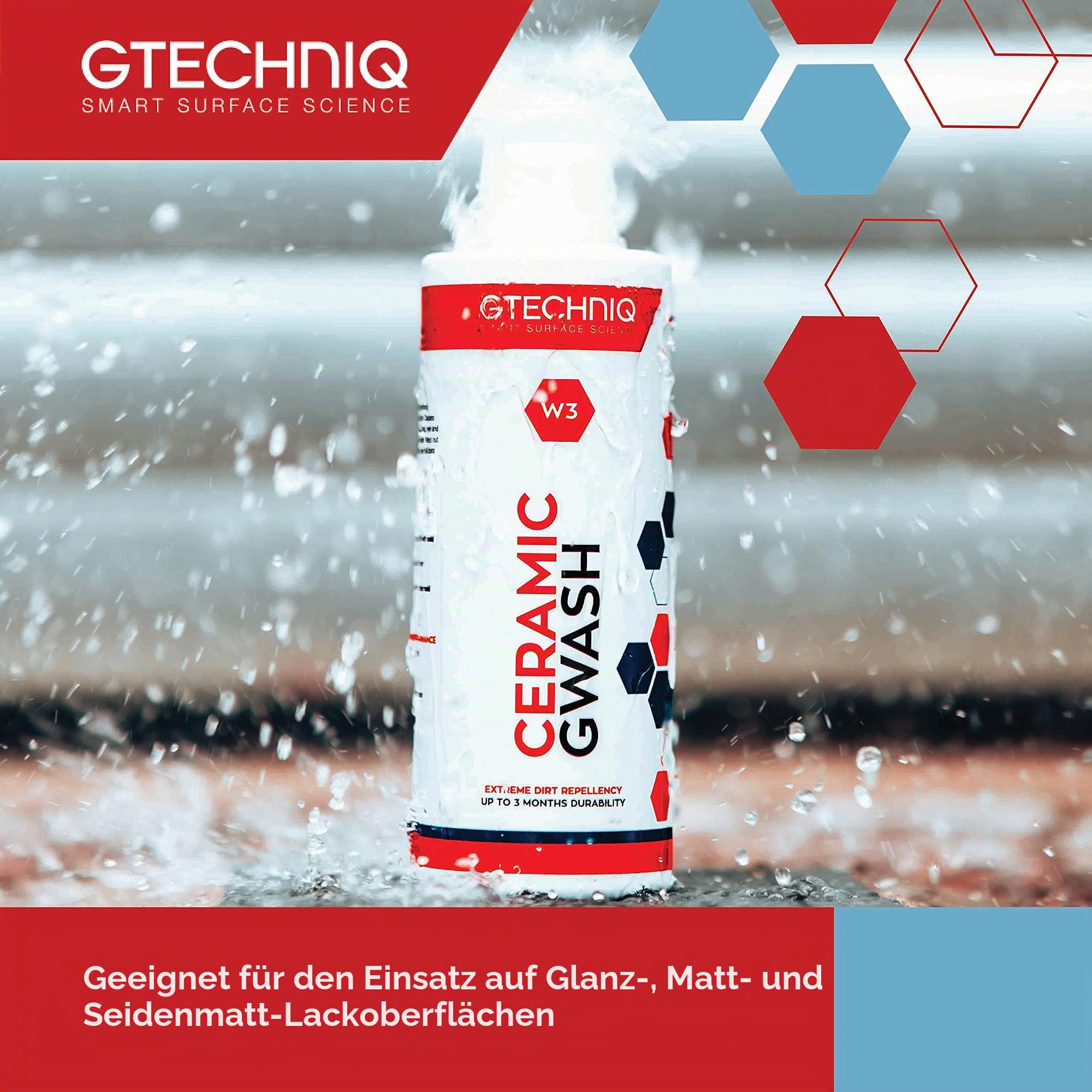 Gtechniq Autoshampoo GWash Ceramic W3 mit Versiegelung 500ml | Fortschrittliche Autopflegelösung, reinigt und weist Schmutz ab, langanhaltender Schutz und Glanz, einfach aufzutragen