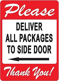 Deliver All Packages to Side Door Sign – A Pleasant Reminder to Delivery People to Follow, Vivid Design Plus UV Protection to Last Longer, Rust-Free Heavy Plastic at 10"x7", Great Gift