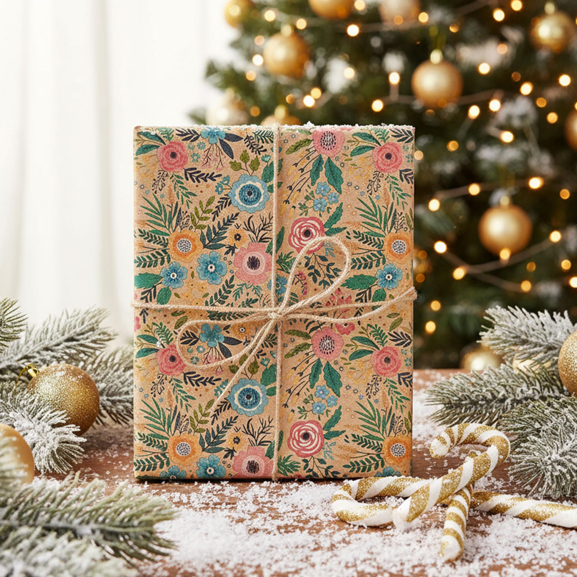 VCOOHM Rotolo di carta da regalo in carta kraft, 43 cm x 5 m, elegante design floreale da giardino, per compleanni, matrimoni, baby shower, addio al nubilato e molto altro ancora