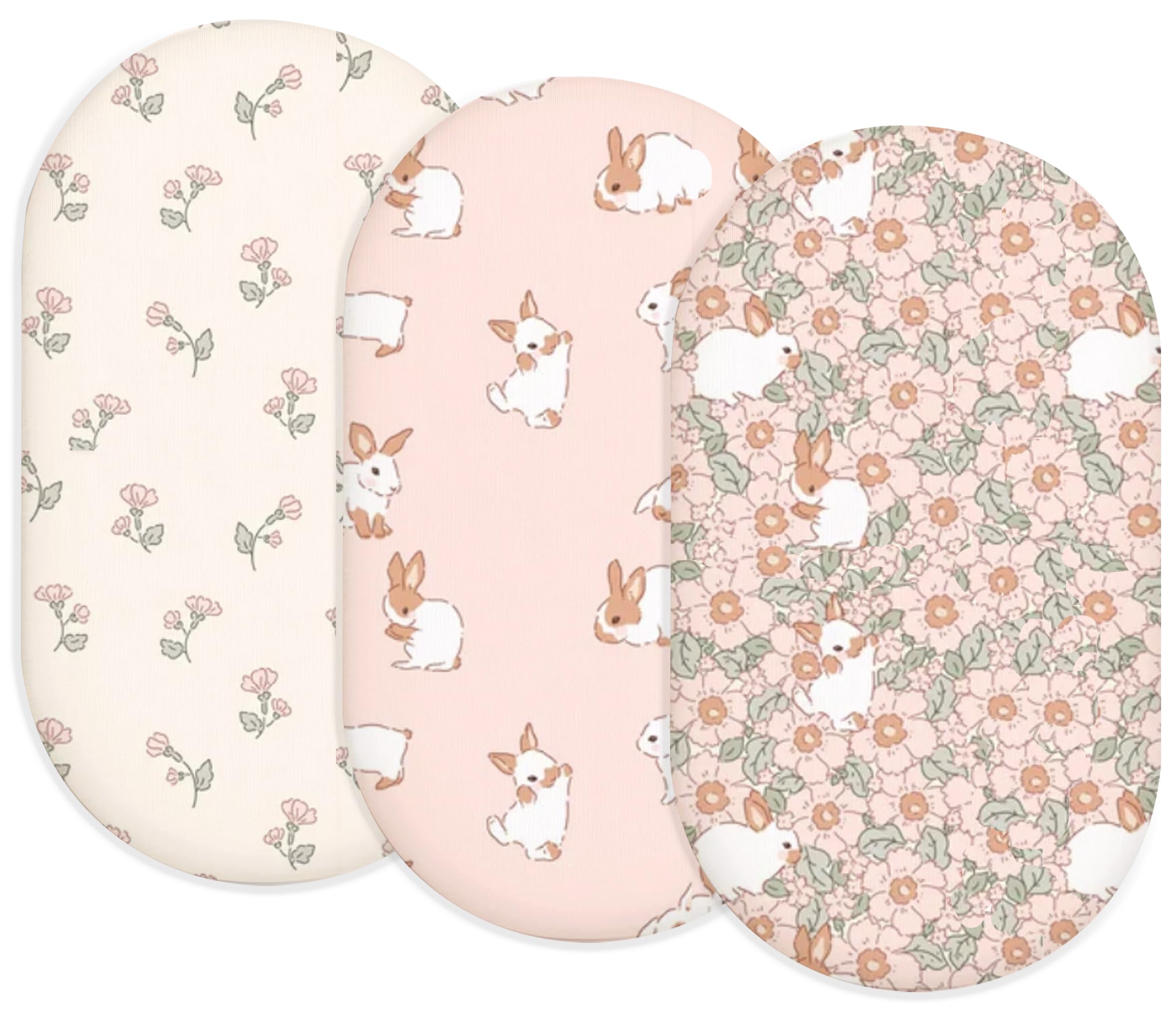 Bassinet Sheets, Fitted Baby Mattress Covers, 33" x 17", Blush Bunny