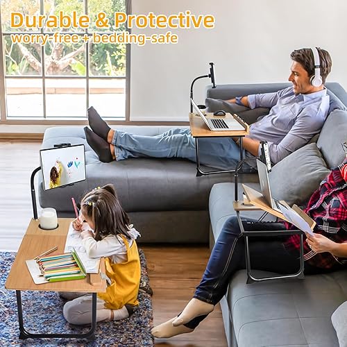 Miniatura 4 de wishacc - Escritorio para laptop en cama, mesa de escritorio ajustable de bambú con cuello de cisne para tablet para laptop, tableta, teléfono,