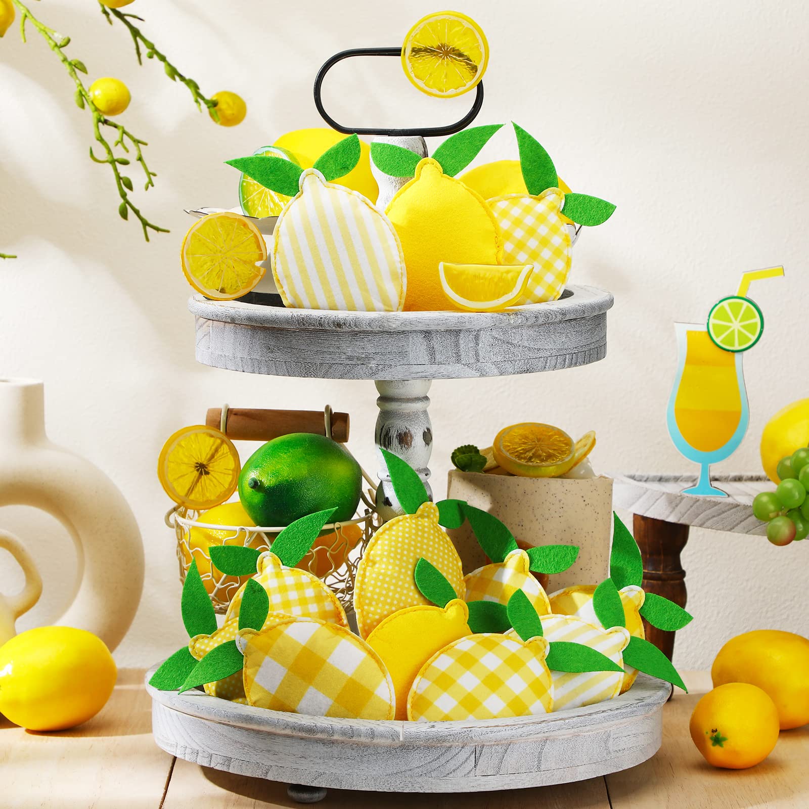 置物 remon 12 Pcs Lemon Tiered Tray Decor Summer Stuffed Fabric Decoration 5