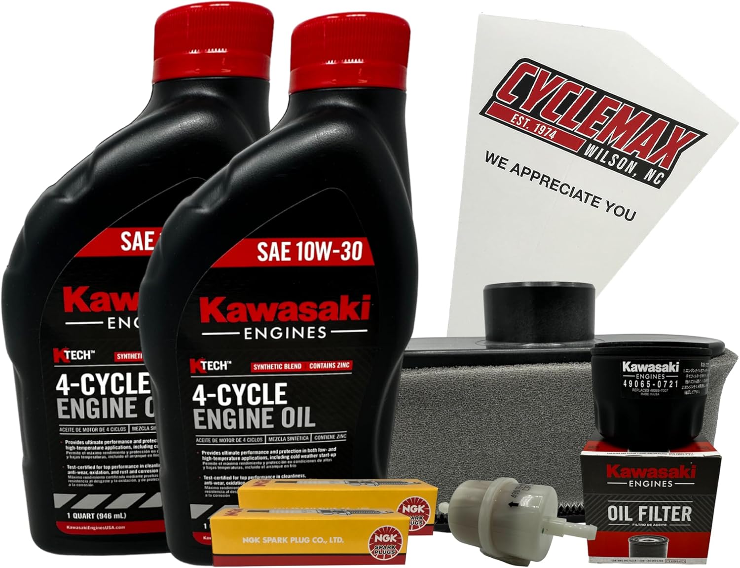 Cyclemax Tune Up Kit SAE 10W-30 with Spark Plugs compatible with Kawasaki compatible with FR FS 481V 541V 600V 651V 691V 730V