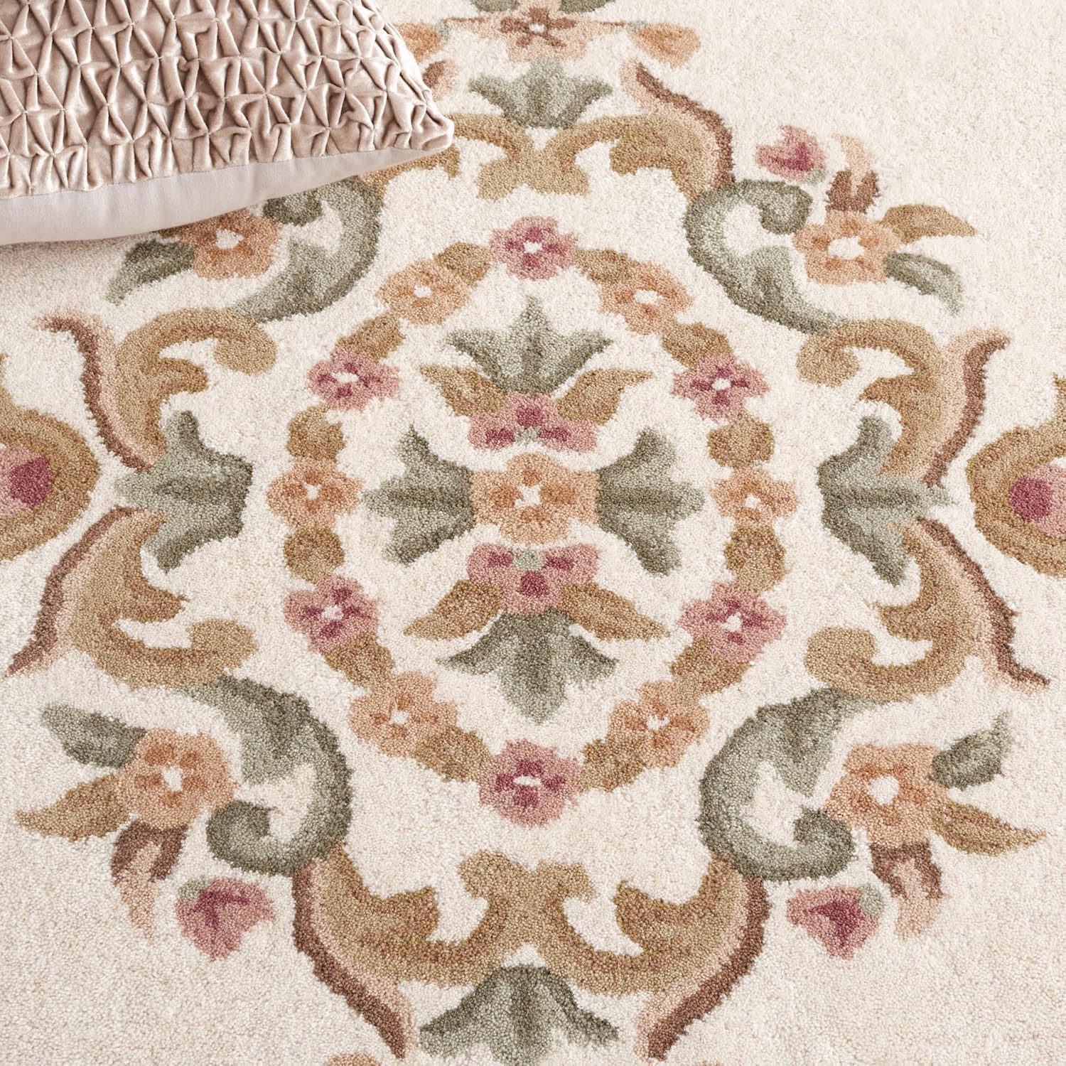 Hand-Tufted Wool Area Rug Aubusson Design with Cotton Backing, Durable Soft Floor Carpet for Living Room, Bedroom, Office & Home Decor 8 x 12 Ft Ivory/Aa