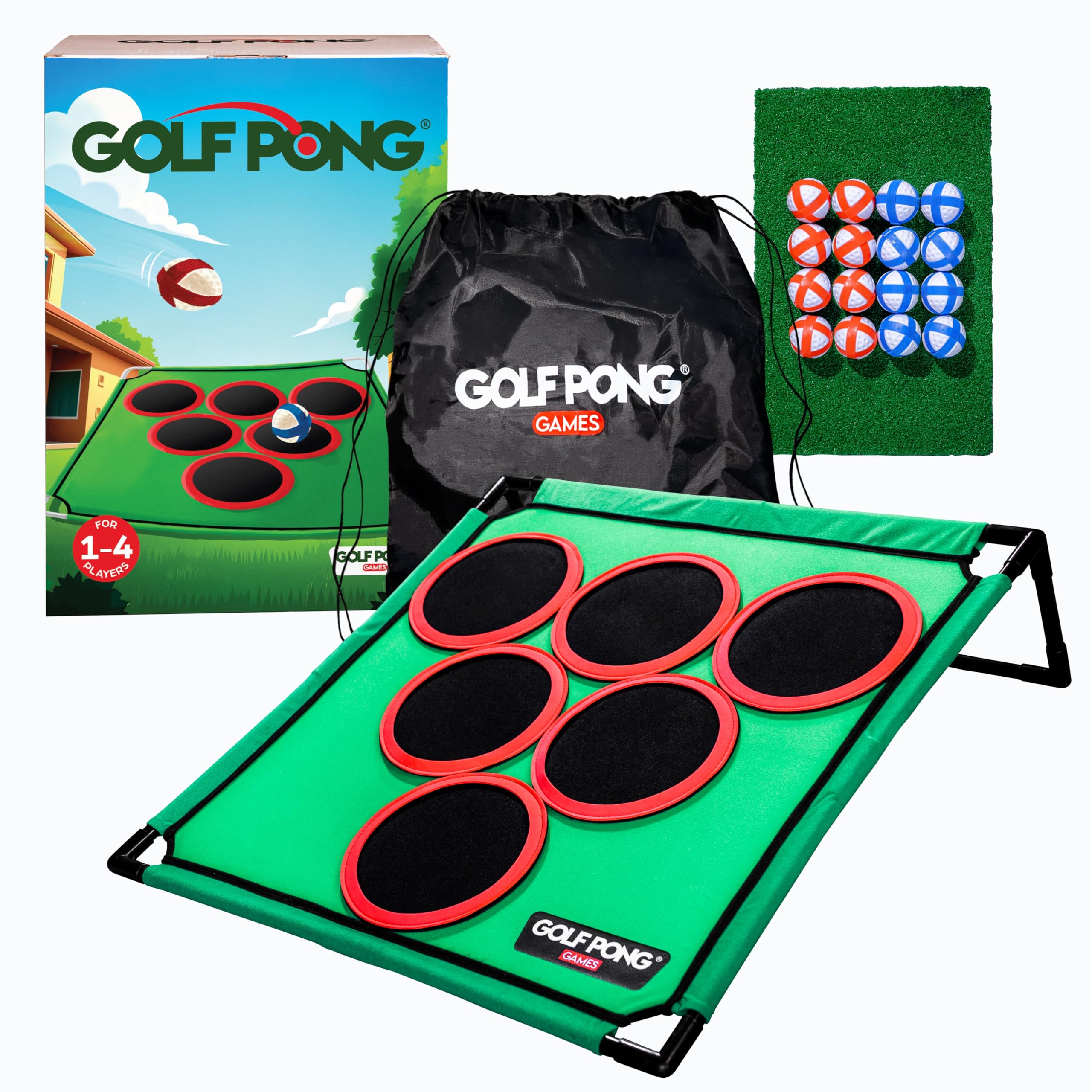 Golf Pong® - Fun Yard Games, Backyard Games for Young Adults, Fathers, Dads, Golfers. Casual at Home Golf Game, Ideal Golf Gifts for Men. Easy Assembly, Compact Target Mat Game Set