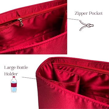Silk Satin Insert Fit for Lindy Mini/26/30/34 Handbag, Lightweight Purse Bag Organizer with Zipper Pocket Keychain (Size 34, Champagne)
