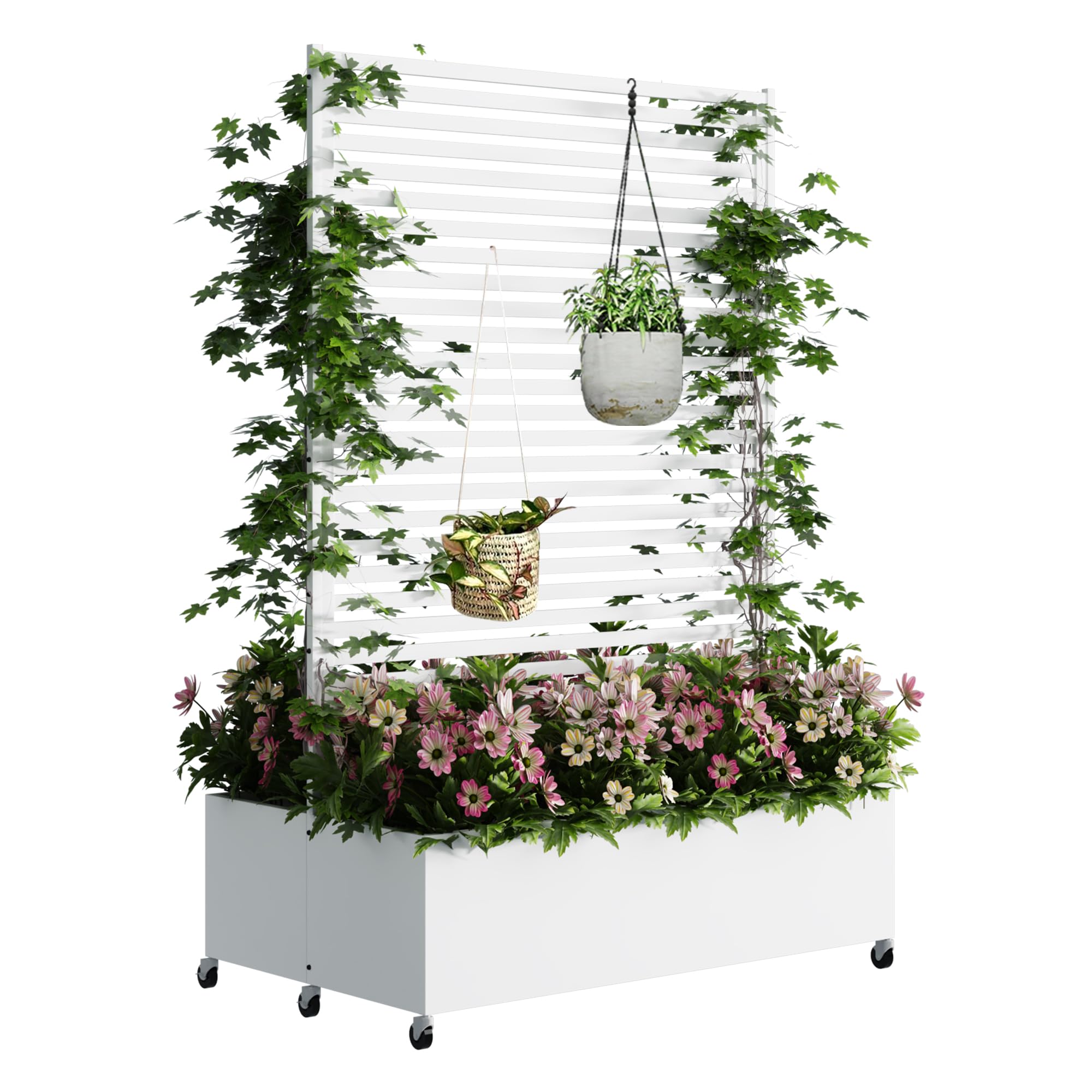 Pflanzkasten aus Metall für den Außenbereich mit Spalier, Hochbeet aus Metall mit Rad, freistehender Sichtschutz-Pflanzkasten für Blumen, Gemüse im Garten, auf der Terrasse, auf dem Balkon
