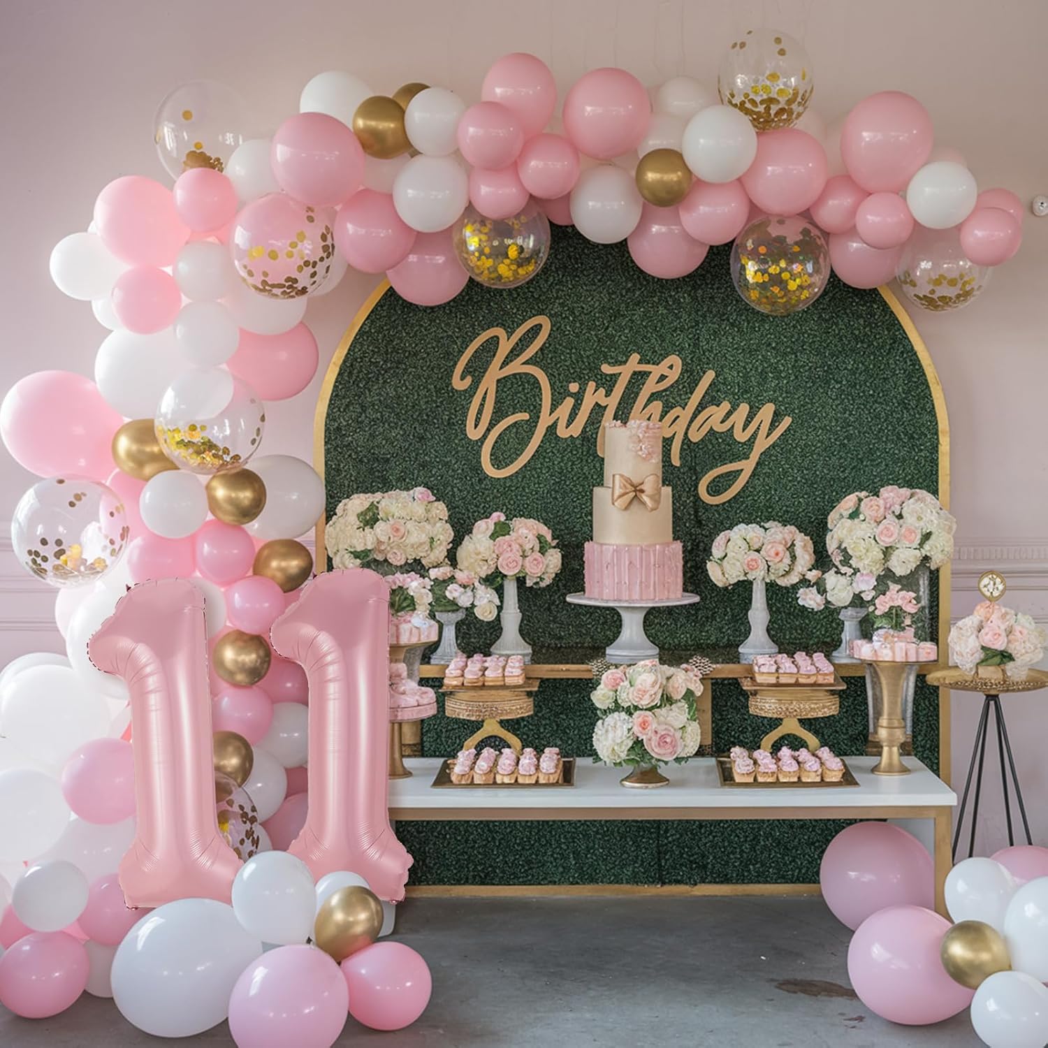 Pastel Pink 11 Balloons, Baby Pink 11 11th Number Balloons Set, Pink Foil Star Heart Balloon With Long Balloon For Girls Woman 11th 11 Years Old Birthday Party 1st Baby Shower Anniversary Decoation - Image 5