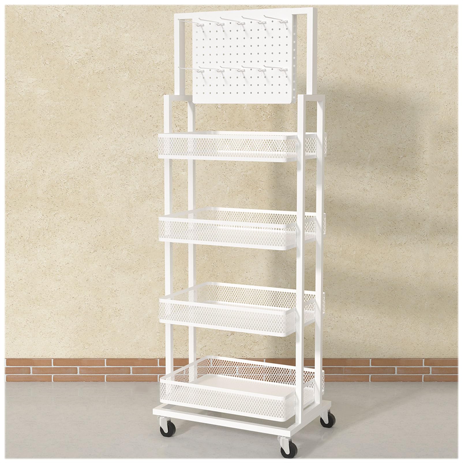 Espositore per Snack in Metallo con Ruote e 10 Ganci, Pratico e Versatile Supporto Organizer per Negozi, cucine o uffici.