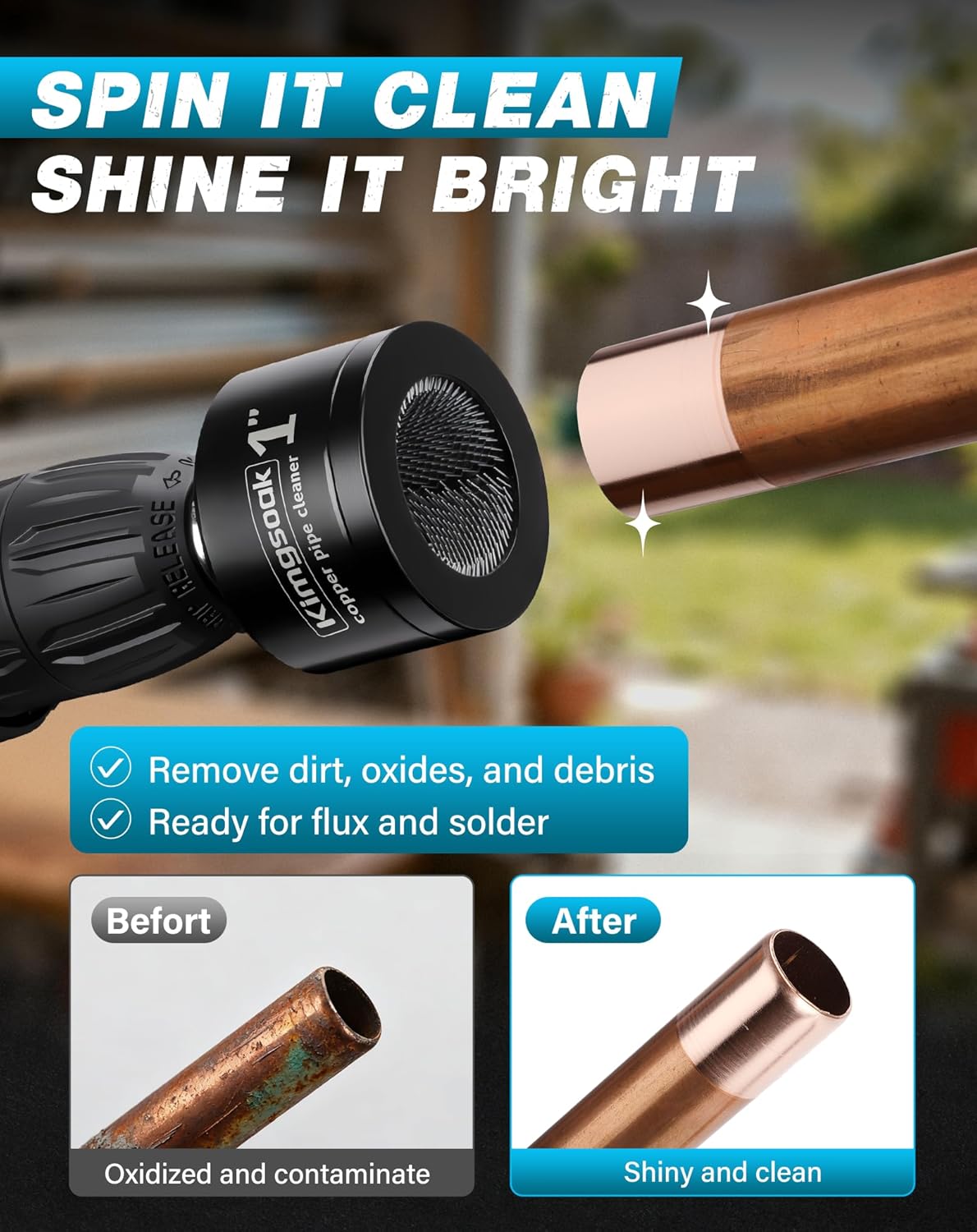 Copper Pipe Cleaner, 1/2", 3/4", 1" Copper Pipe Cleaning Brush for Drill, Copper Fitting Brush Tool