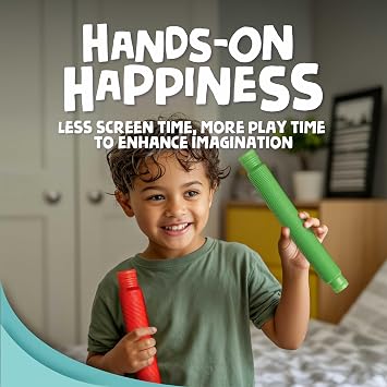 BUNMO Pop Tubes Large 16-Pack Fidget Toys Poppin Pipes Sensory Toys for Toddlers and Kids, Fun Travel Toy for Fine Motor Skill Development