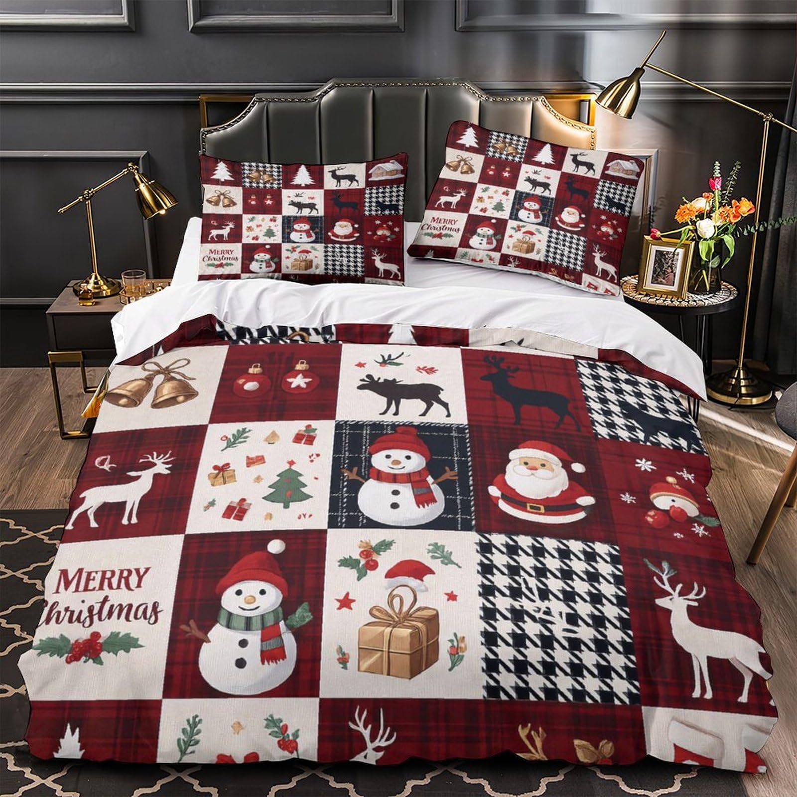 Housse de couette chats de Noël hypoallergénique en microfibre douce