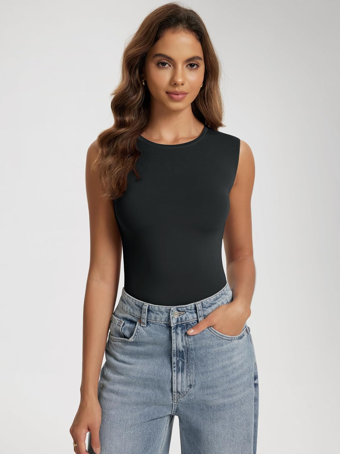 ODODOS Women's Double Layer Sleeveless Tee Ultra-Soft Lightweight Crew Neck Basic T-Shirts Slim Fit Tank Top - Image 3