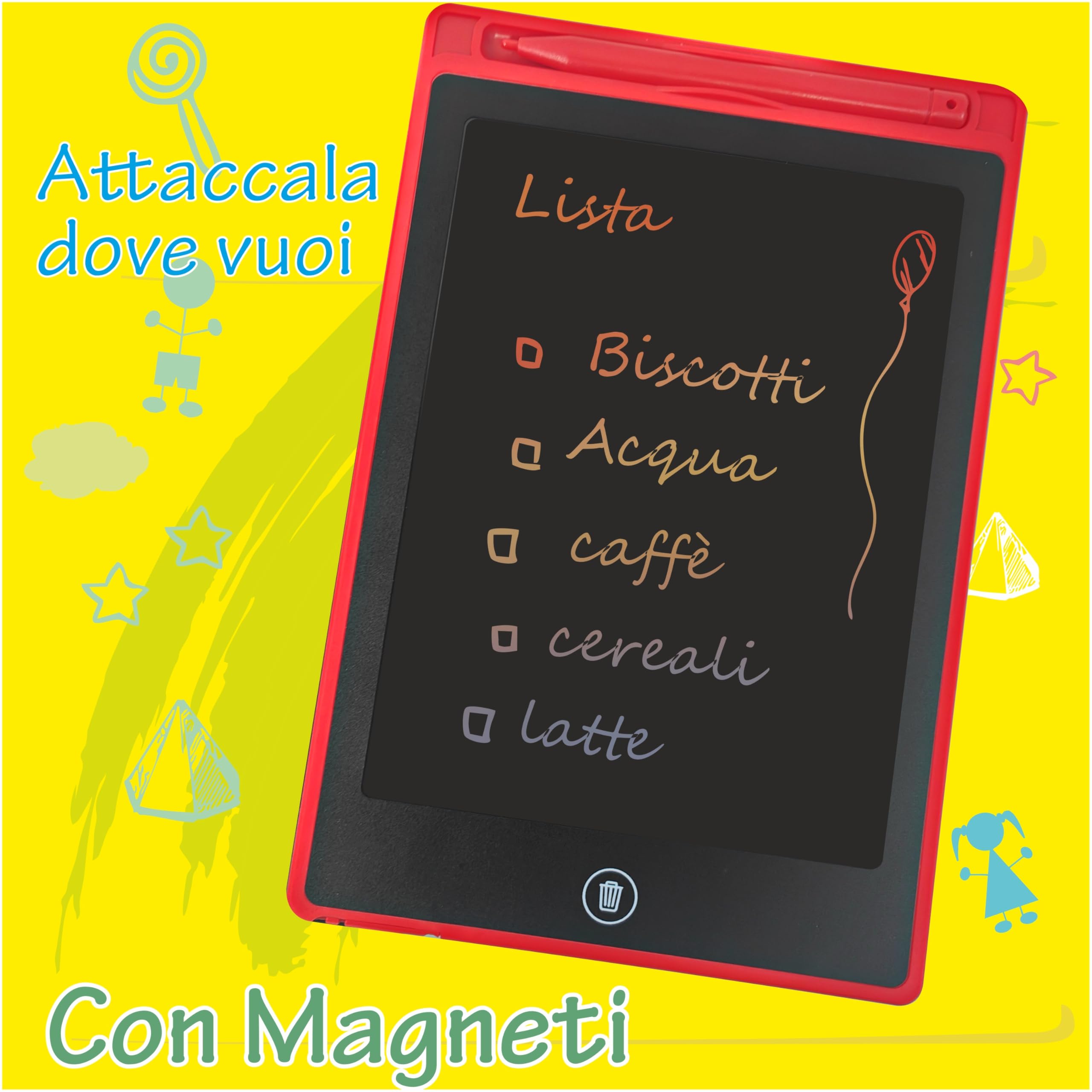 Meridiana - 4 Tavolette Grafiche LCD Scrittura Colorato 12 Pollici, Lavagna da Disegno Cancellabile, Regalo Bambini, Tavoletta Grafica per Giochi per 2 3 4 5 6 7 Anni (Blu&Rossa) (4, Rosa)