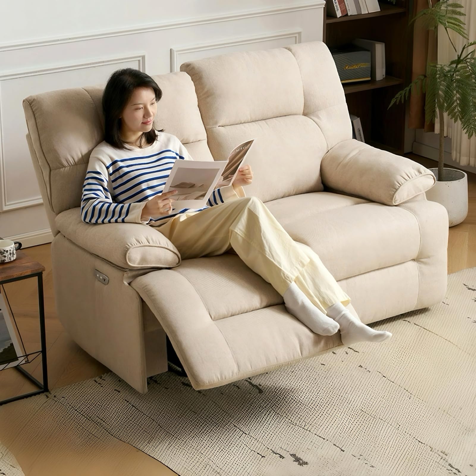 ソファ　リクライニングチェア　リクライニングソファ　電動チェア　ベージュ Amazon｜Harper & Bright Designs リクライニングソファ 2人掛け 電動