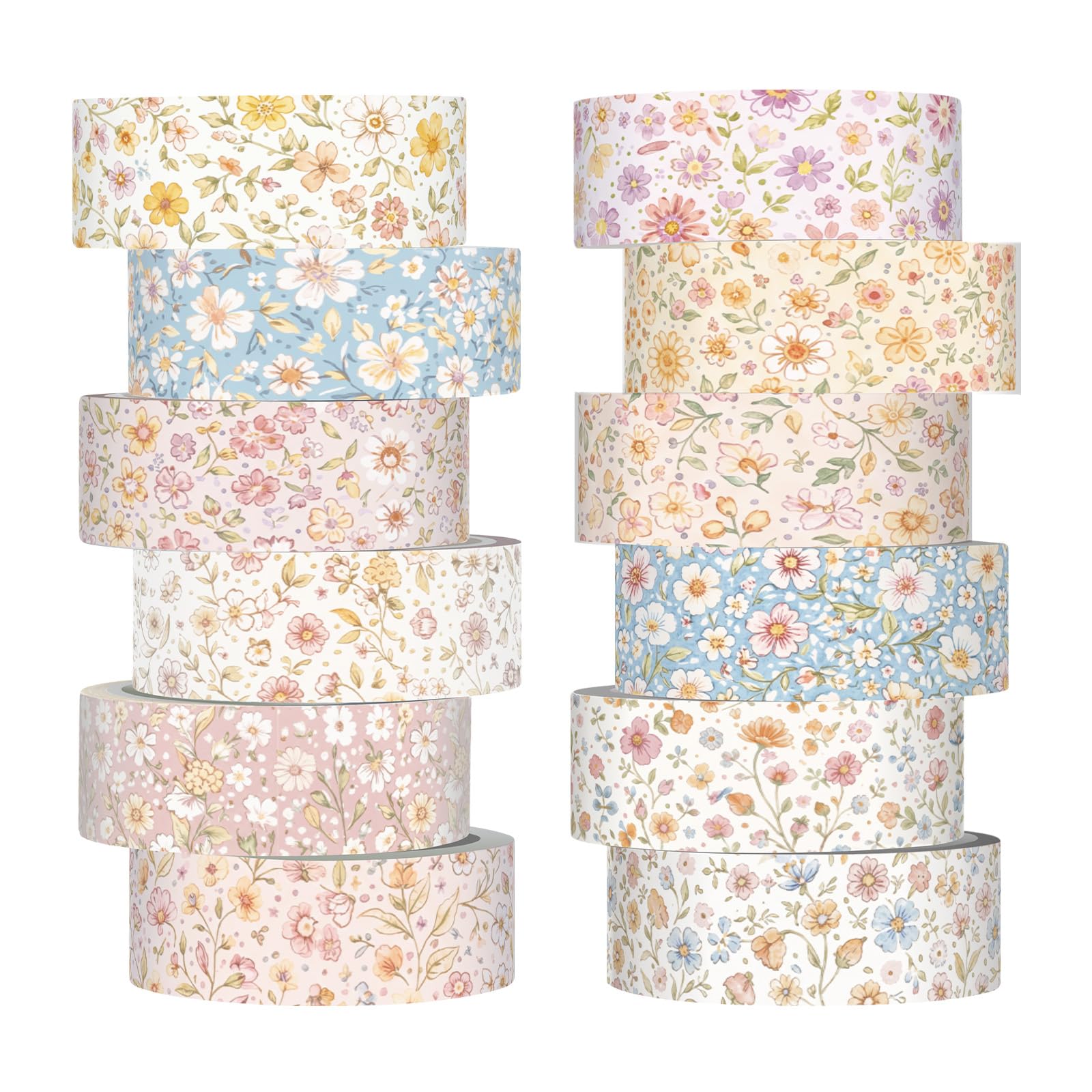 Washi-Klebeband-Set mit Aquarell-Blumenmuster, 15 mm, Vintage-Blume, dekoratives Abdeckband für Schulanfang, Kunst, Basteln, Scrapbooking, Tagebuch, Geschenke, Vintage, kleine Blumen, 12