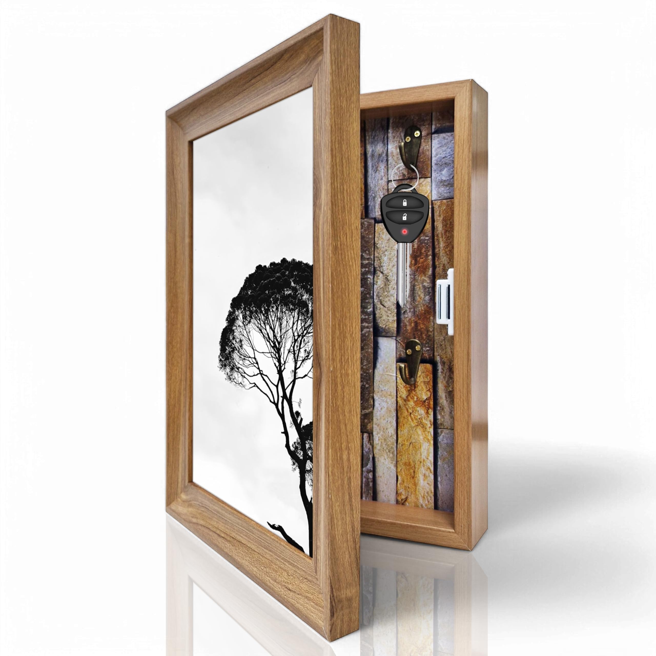 Art Street Key Holder With Photo Frame for Wall Mount, Decorative Wooden Marble Design key Holder, Engineering Wooden Key Box, Key Hangers Storage Cabinet With 8 Key Hooks for Home (Size 8x12 Inches)-picture-33