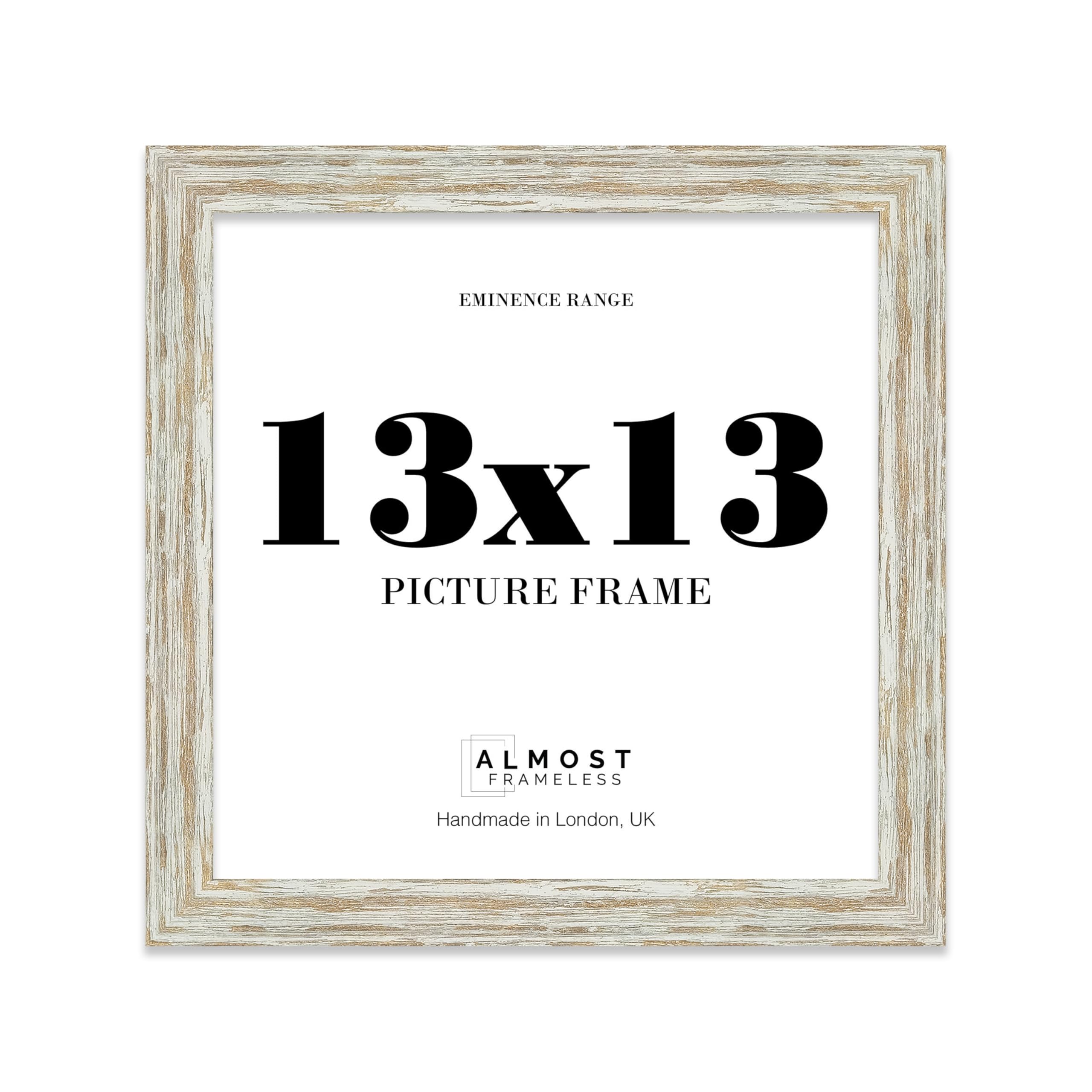 13x13" Distressed White Oak Picture Frame - Rustic Wood Industrial Effect Photo Frame for Wall Display, Ideal for Posters, Prints & Home Décor, Wall Hooks, 32mm Edge - 1 Pack