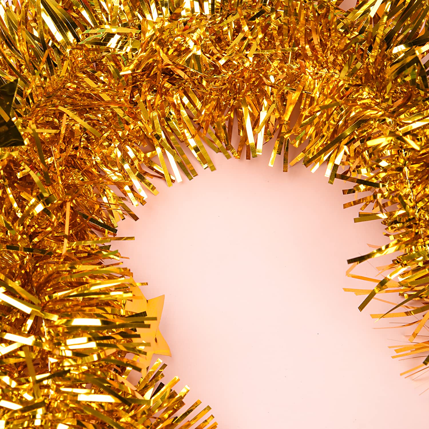 Guirnalda de espumillón de Navidad, 8 Piezas de Guirnalda de oropel de Estrella de Navidad, decoración de árbol de Navidad, decoración de oropel(Gold)