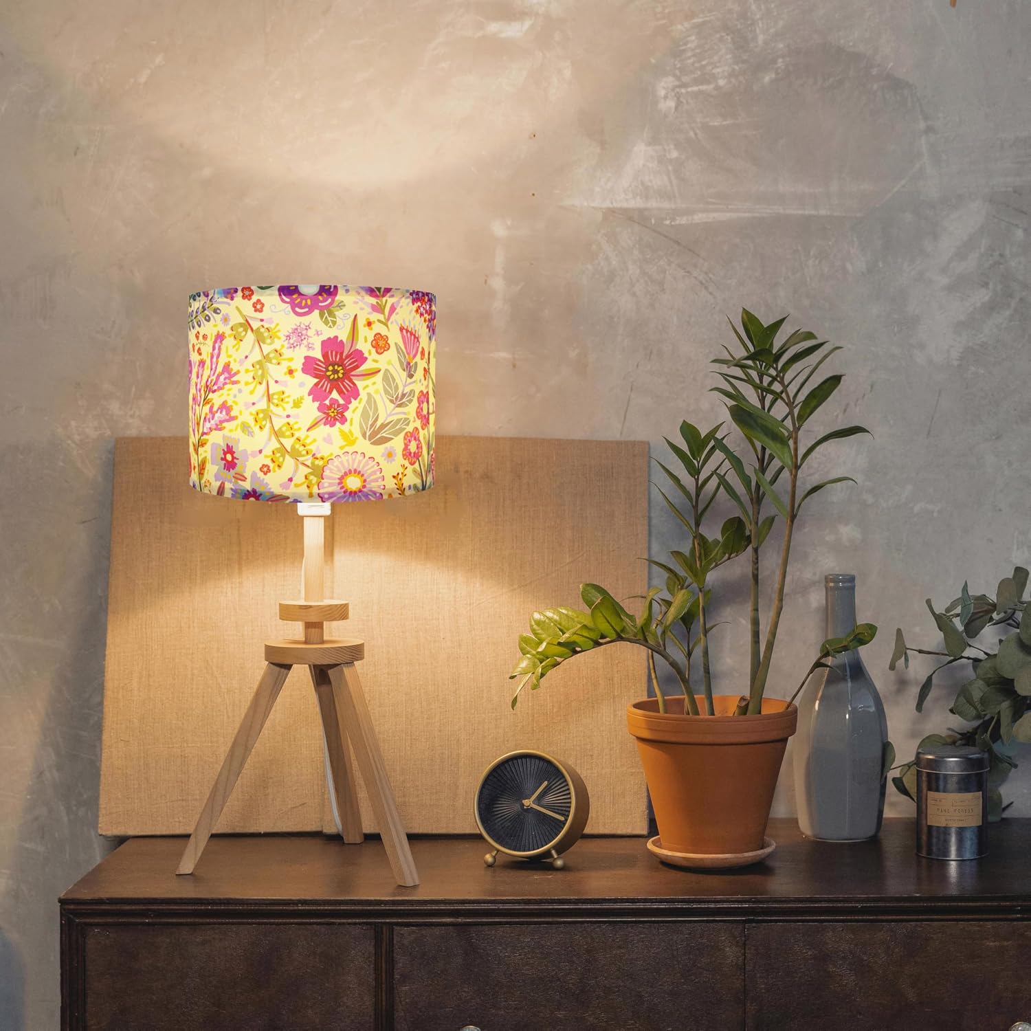 Drum Lamp Shades Set of 2, Boho Lamp Shades for Table Lamps Floor Lamps - 13" x 13" x 10", Medium Flowers Lampshade (Spider Fitter), Assembly Required