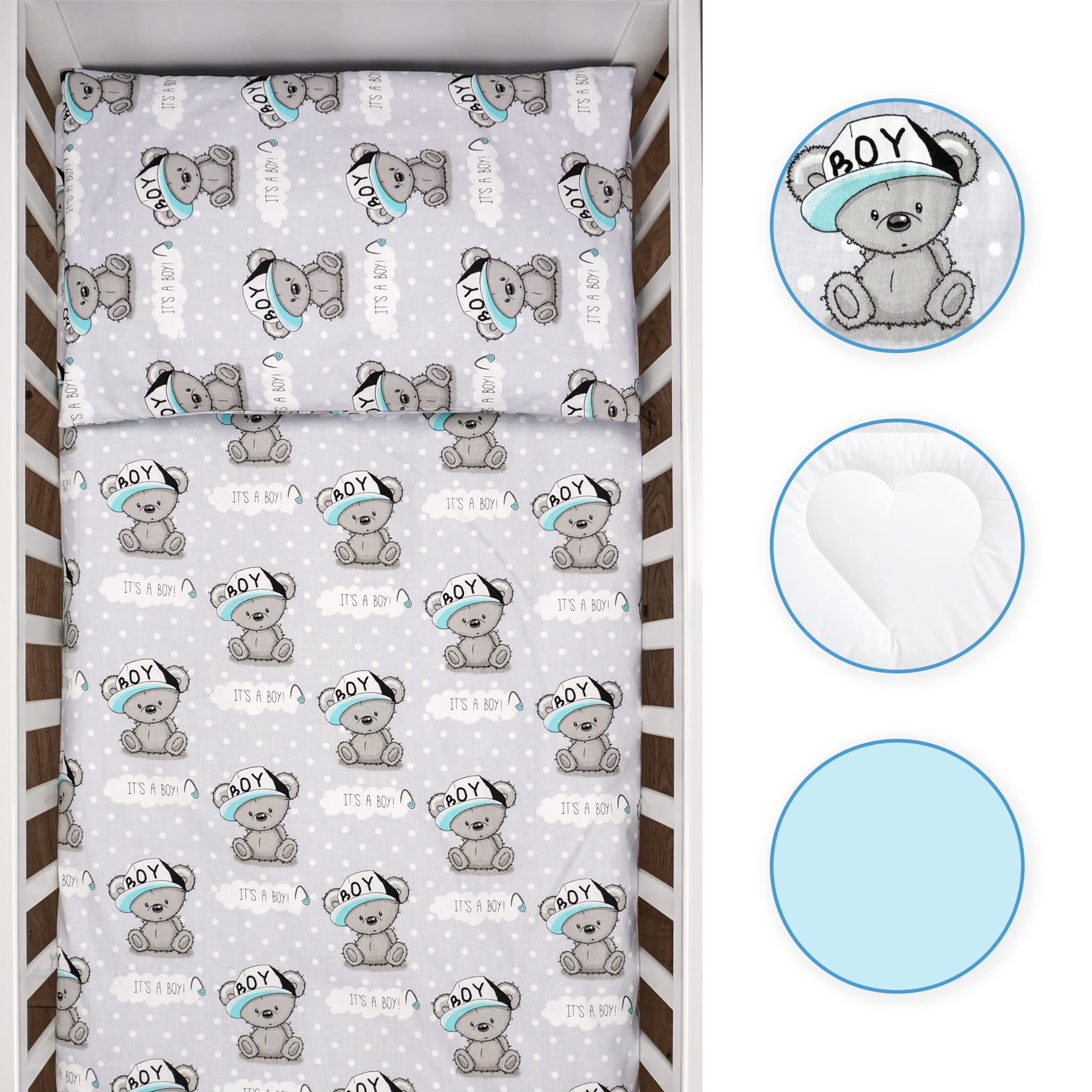 Baby Comfort Set di 4 lettini per bambini, 120 x 90 cm, con copripiumino e federa (It's a Boy) (12 mesi+)
