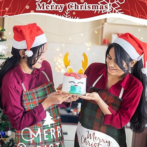 Miniatura 3 de Twistover 8 delantales de Navidad a cuadros, impermeables, delantales de cocina para vacaciones, delantales de cocina ajustables para hornear,