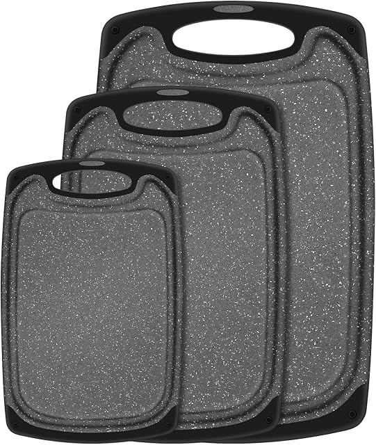 SHURFFY Chopping Board Set of 3, Small to Large, Chopping Boards for Kitchens with Non-Slip Feet and Deep Drip Juice Groove, Easy Grip Handle, BPA Free, Dishwasher Safe Cutting Board (Black)