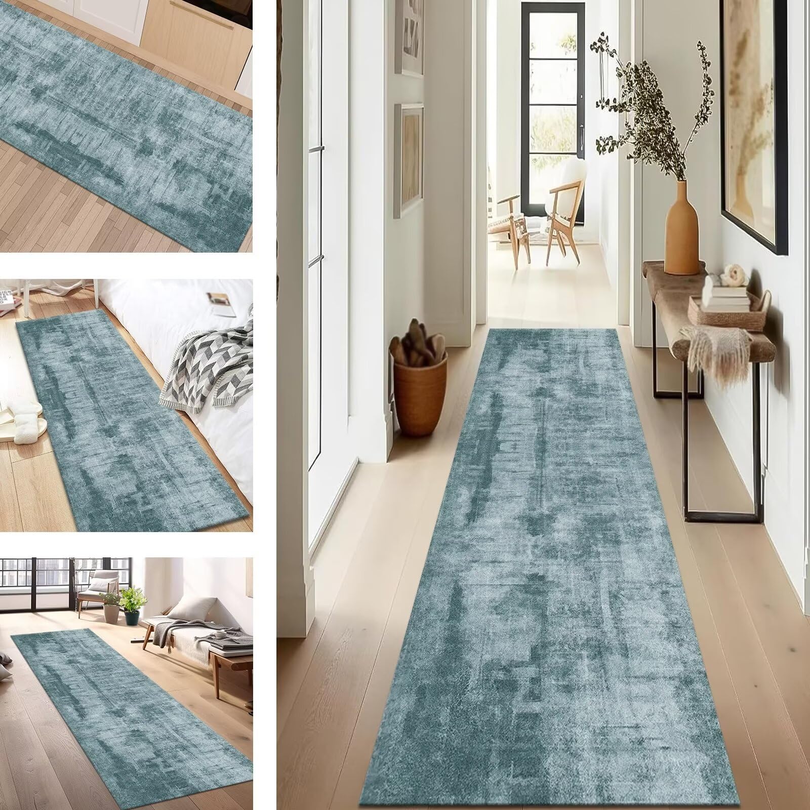Tapis de couloir pour entrée et cuisine long tapis de sol bleu