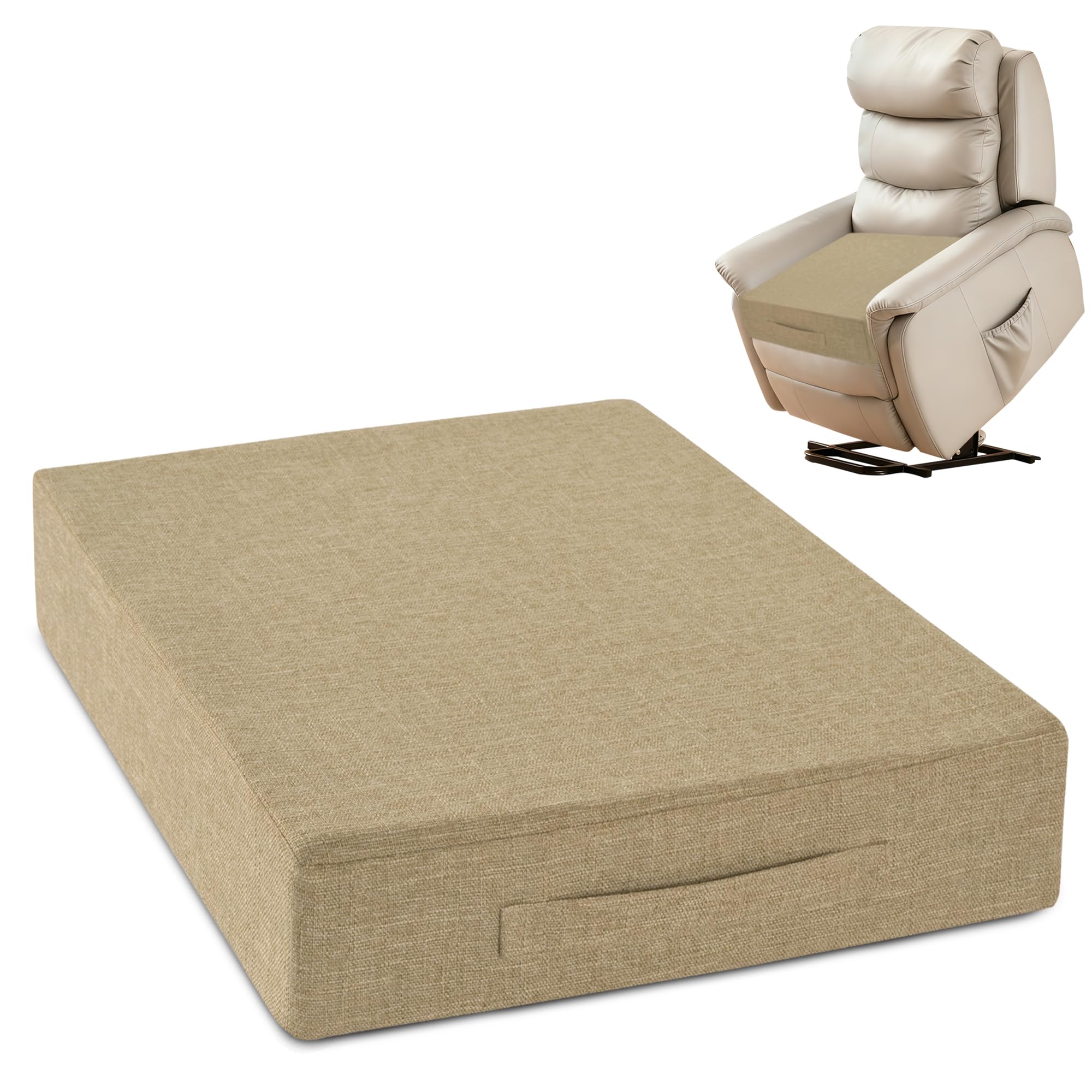 MineCozy Recliner Cushions for Elderly 50x50x10 cm Thick Large Recliner Seat Cushion with a Handle Square Non Slip Chair Pads with Washable Cover for Couch Armchair Chairs Beige